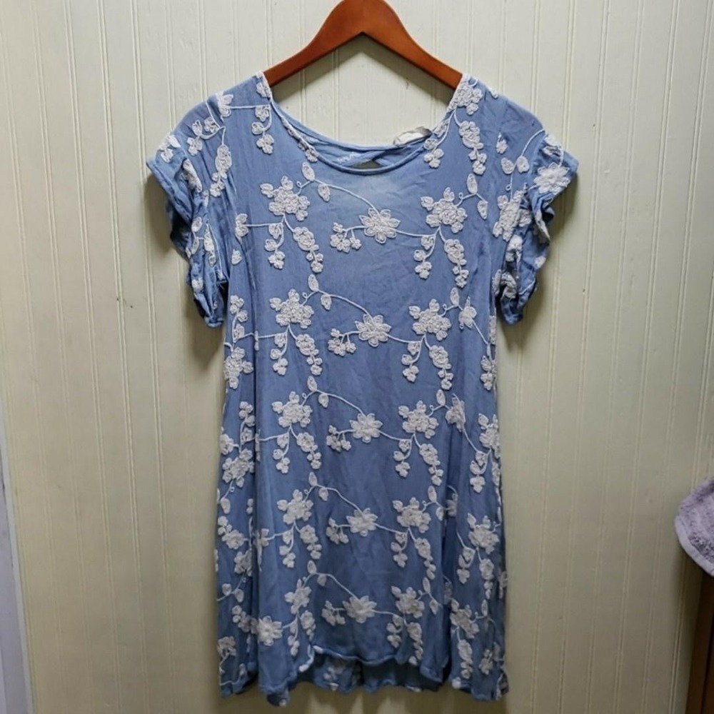 Stard State Dress Womens Small‎ Blue Floral Flutter Sleeve Scoop Neck Shift